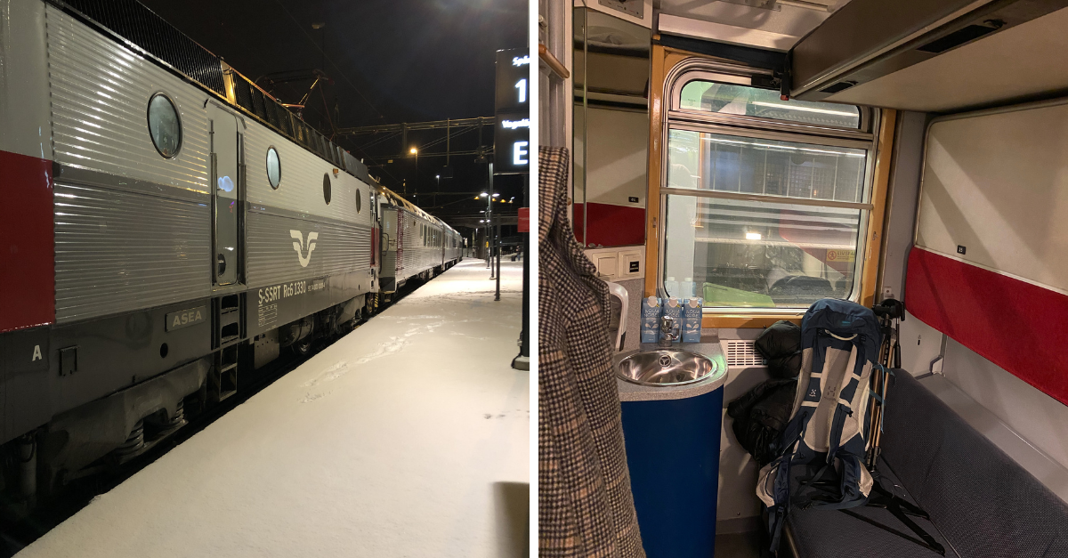 Nattågen rullar inte som de ska. Bild på nattåg på Östersundsstation bredvid en bild på en nattågskupé.